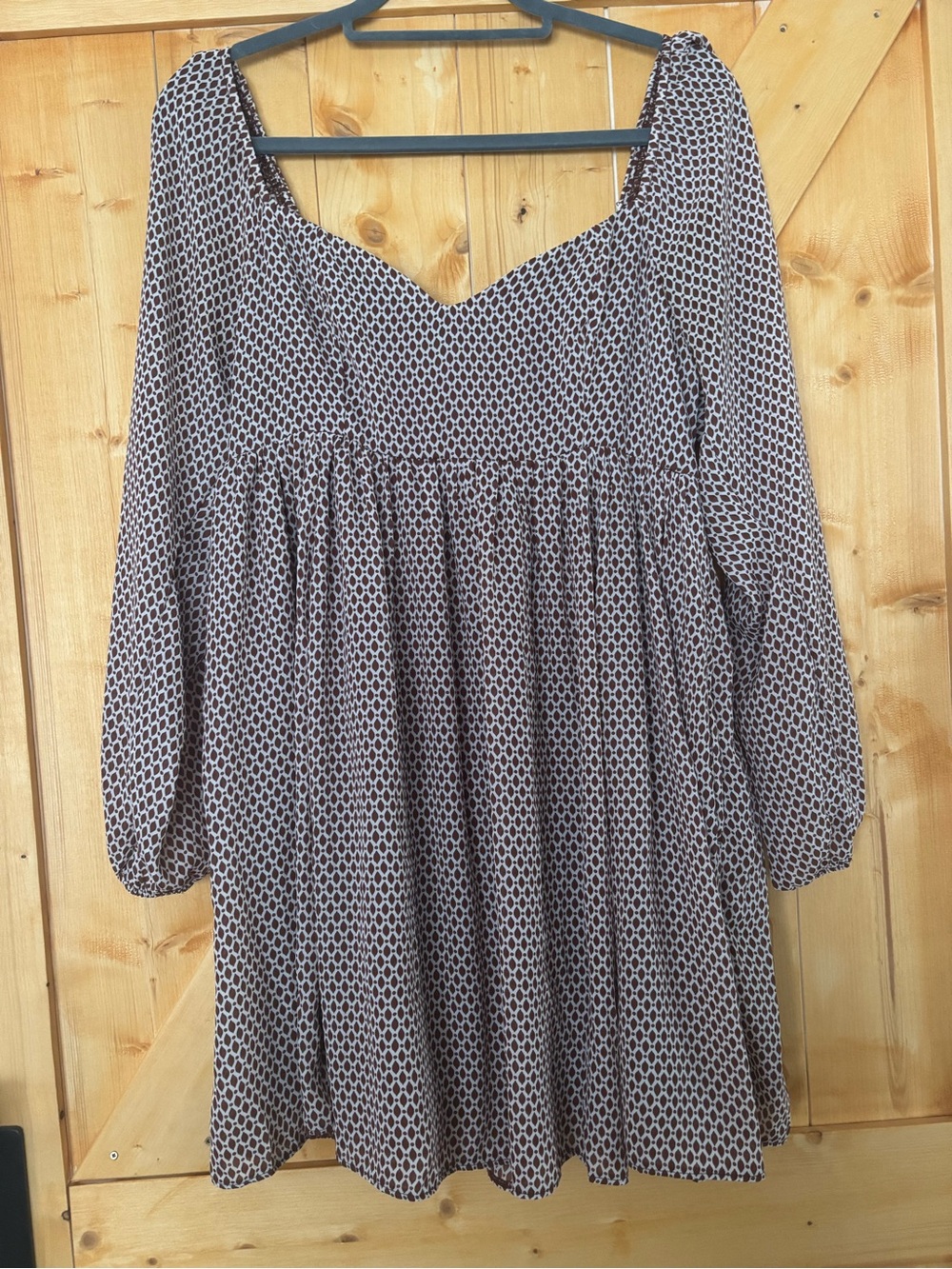 Abercrombie & Fitch Brown Geometric Print Long Sleeve Babydoll Mini Dress Size M